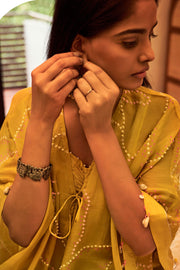 Lime Green Russian 3 Piece V Neck Kaftan Jacket With Palazzo Pant